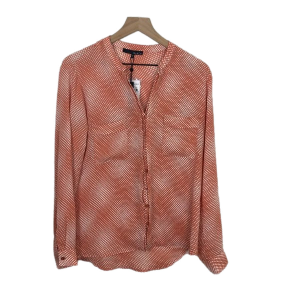 Ro & De Digital Dot‎ Pink Button Down Blouse Size Medium Long Sleeve